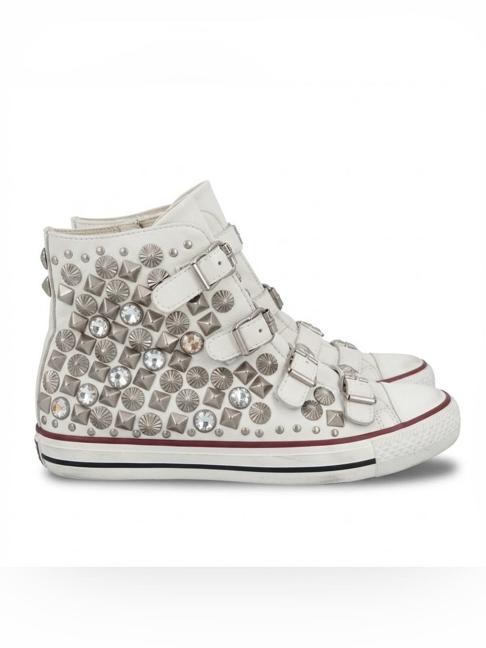 Ash Limited Edition Studded & Buckled High-Top Sneakers White Leather Size 37